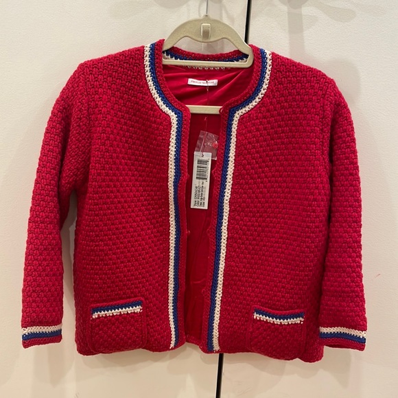 Frances Valentine Red Angie Boarder Crochet Cardigan-Coat XS - Picture 2 of 5